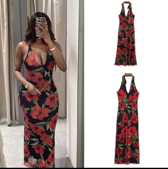 Zara Floral Print Tulle Scarf Dress - Picture 7 of 13